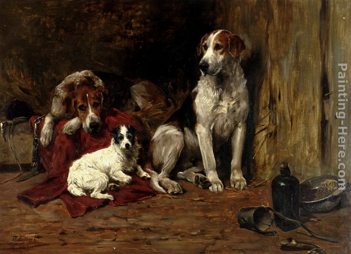 Hounds And A Jack Russell In A Stable painting - John Emms Hounds And A Jack Russell In A Stable art painting Hounds And A Jack Russell In A Stable painting - John Emms Hounds And A Jack Russell In A Stable art painting